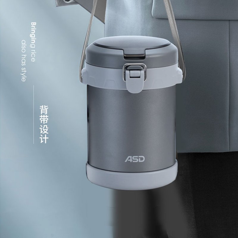 ASD爱仕达 温雅系列真空保温饭盒 三层便当盒 RWS17H1Q  不锈钢内胆 保温锁鲜 经典灰 1.7L 