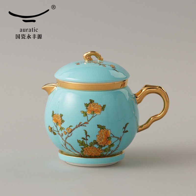Auratic 国瓷永丰源 夫人瓷·西湖蓝 便携式旅行茶具套装7头 一壶三杯 300ml