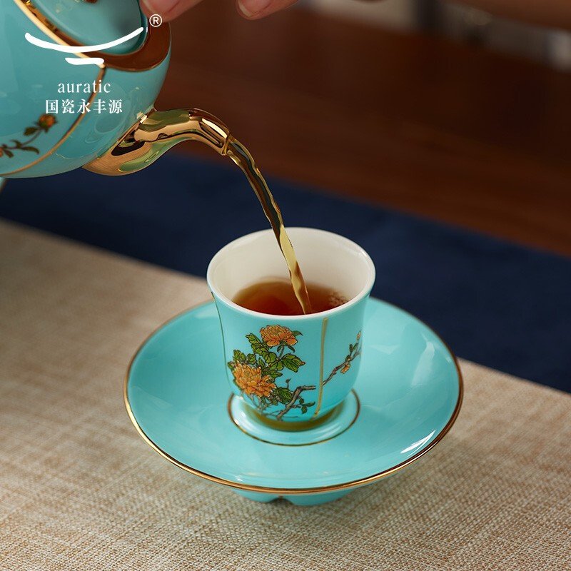 【中国直邮，时效10-15天】Auratic 国瓷永丰源 夫人瓷西湖蓝 33头茶具套装 功夫茶具套装