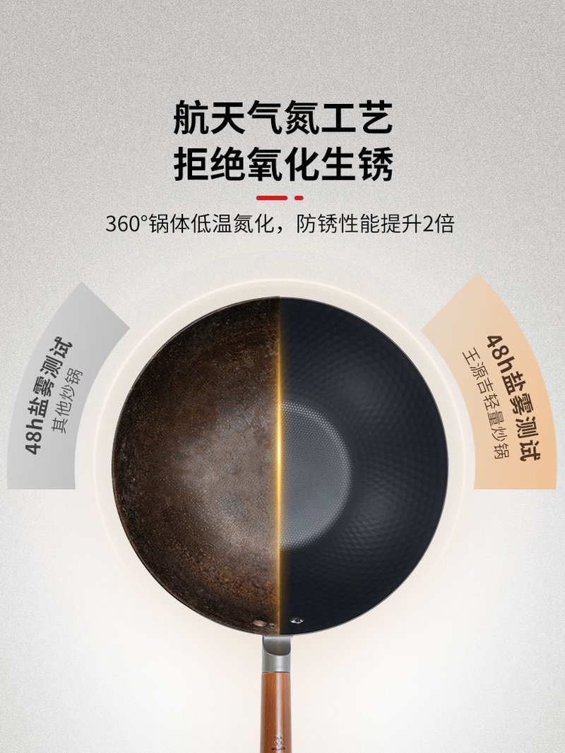 王源吉 纳米轻量铁锅 家用手工无涂层平底锅 含锅盖 WYJ-QG 无涂层少油烟 不易生锈