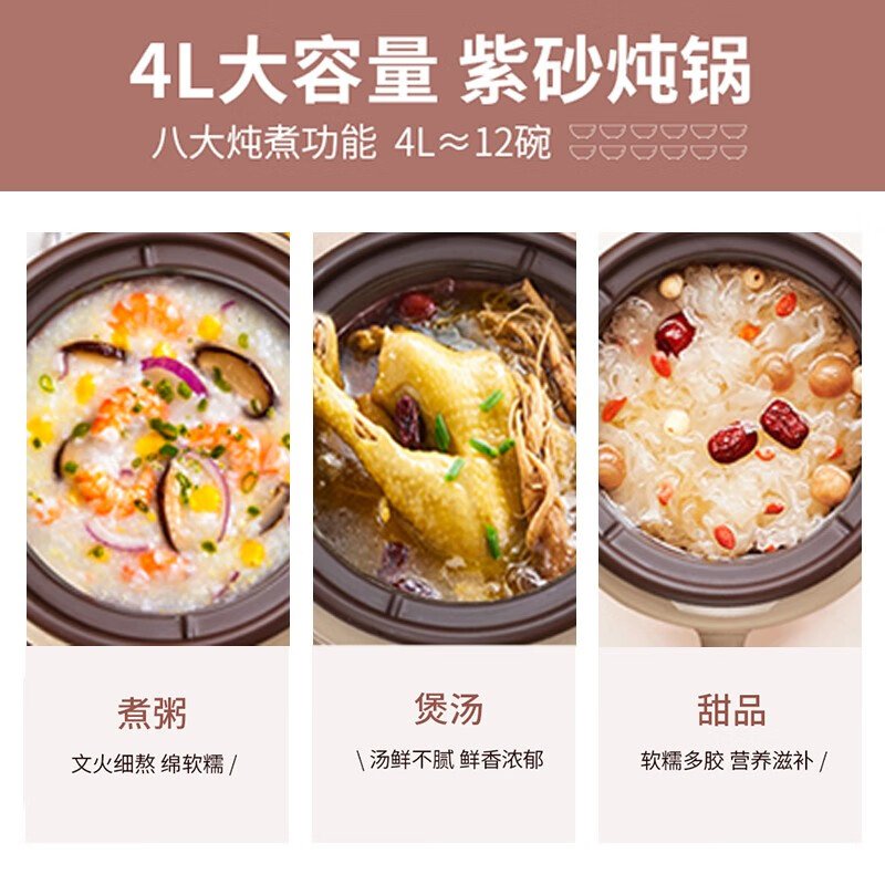 Tianji 天际 电炖锅DGD40-40SED 煲汤锅炖汤锅 紫砂内胆智能预约可定时 4L 