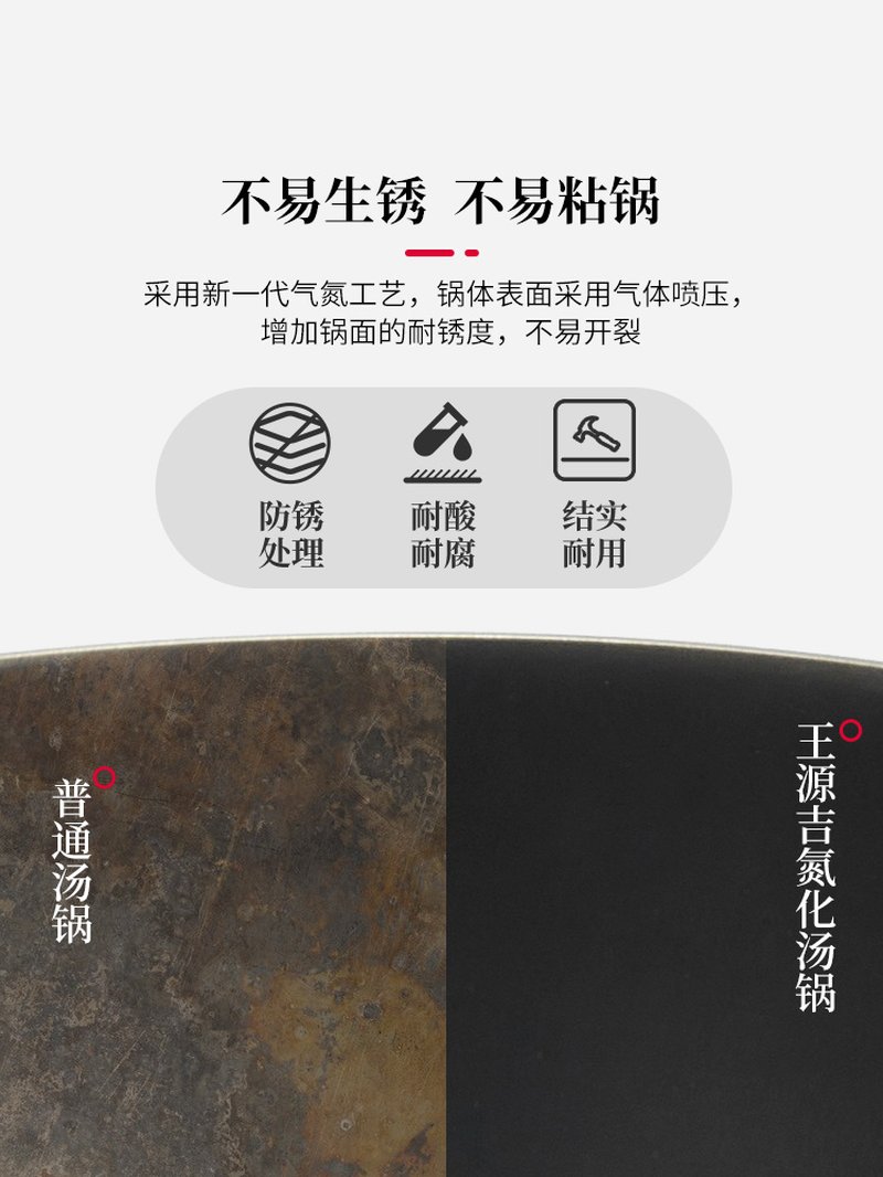 王源吉汤锅炖锅不粘锅 WYJ-DG30 双耳设计 30cm