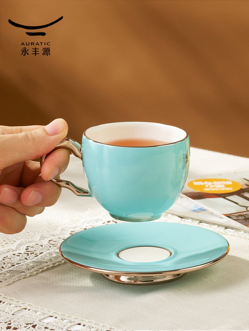【中国直邮，时效10-15天】Auratic 国瓷永丰源夫人瓷-手绘蓝2头茶咖杯碟(150ml)
