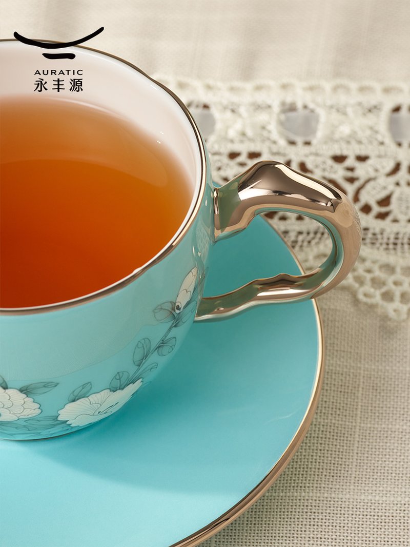 【中国直邮，时效10-15天】Auratic 国瓷永丰源夫人瓷-手绘蓝2头茶咖杯碟(150ml)