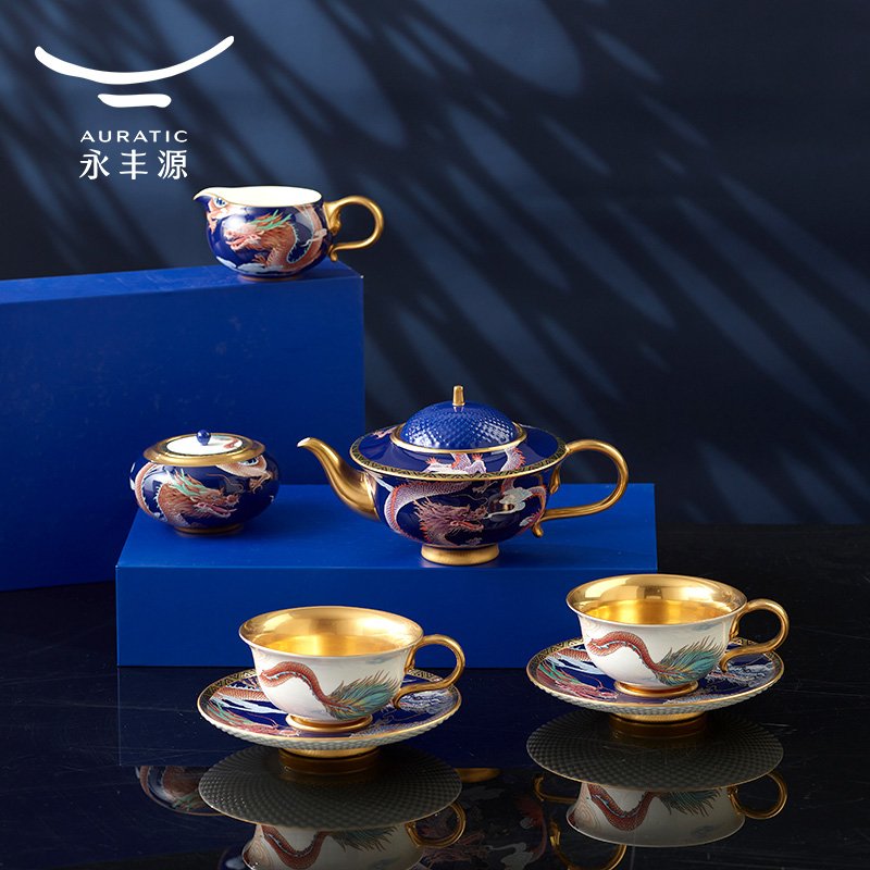 【中国直邮，时效10-15天】Auratic 国瓷永丰源大运龙回10头茶咖具（2人位-碧蓝）