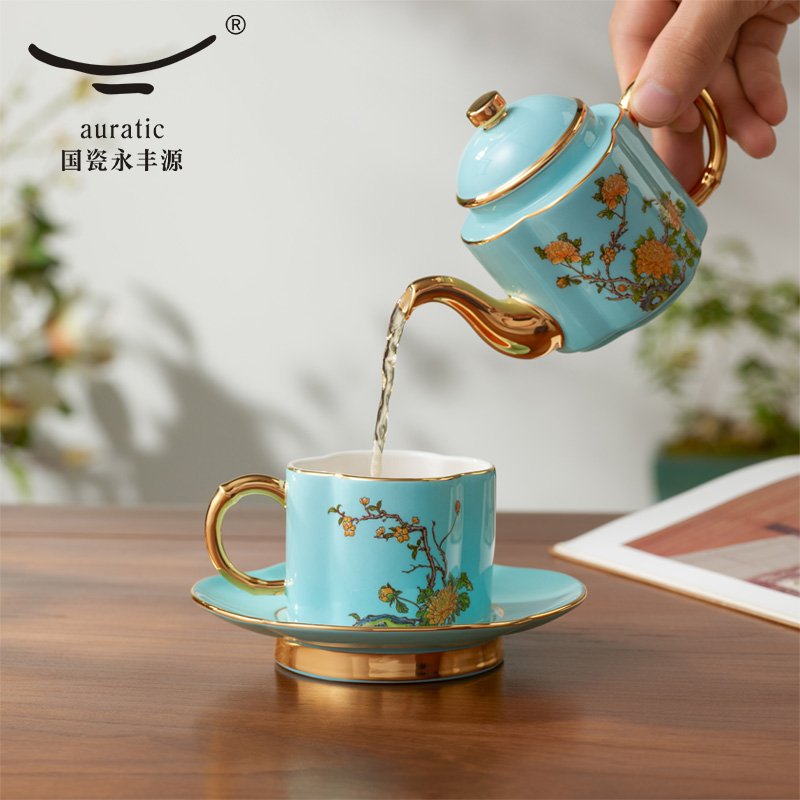 【中国直邮，时效10-15天】Auratic 国瓷永丰源夫人瓷-西湖蓝4头茶具（180ml）