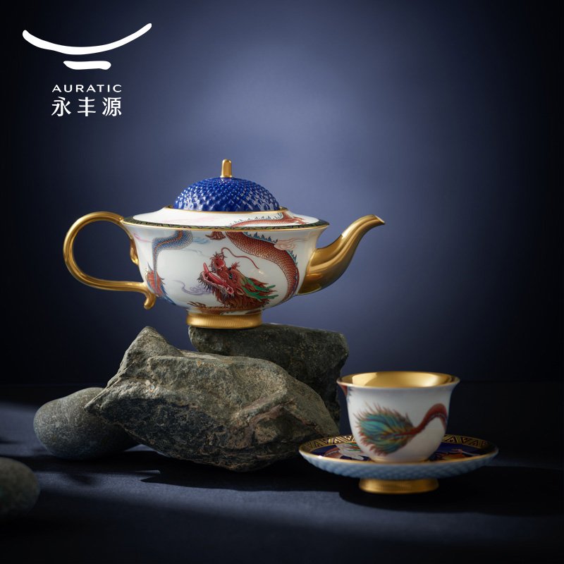 【中国直邮，时效10-15天】Auratic 国瓷永丰源大运龙回40头茶具（10人位-碧蓝）