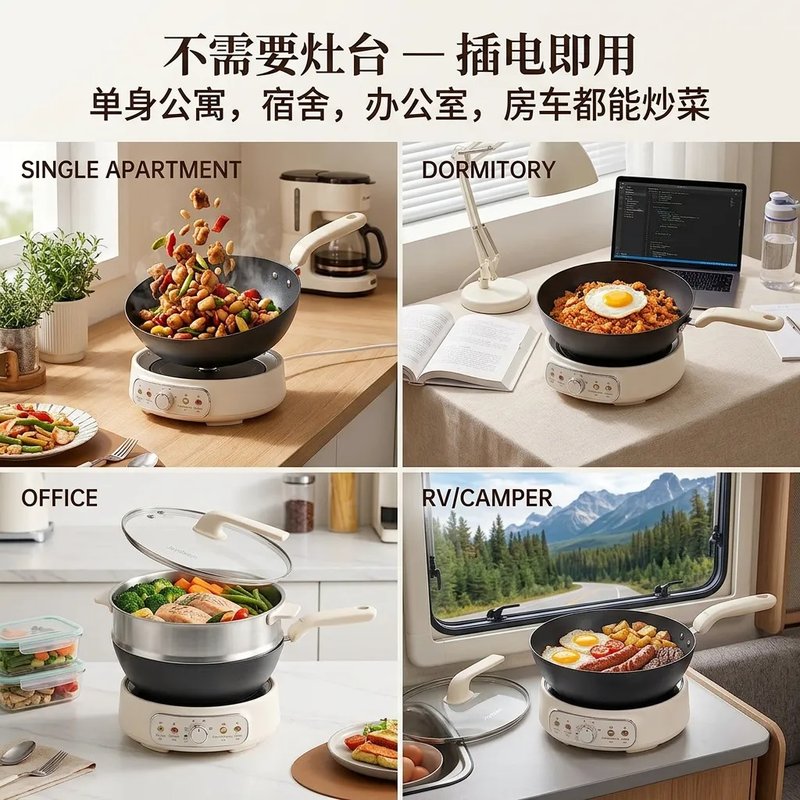 Joydeem精铁电炒锅 0涂层分体式电煮锅 电火锅 家用多功能蒸煮炒菜一体锅DCG-B470