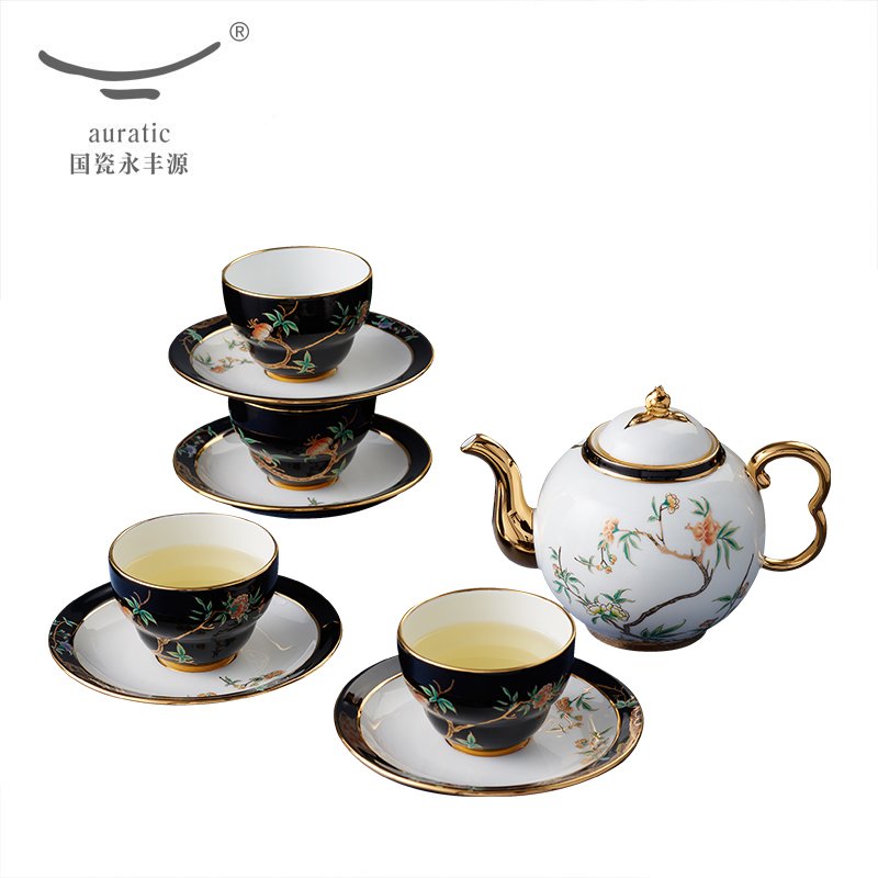【中国直邮，时效10-15天】Auratic 国瓷永丰源夫人瓷-石榴家园14头圆壶茶具（450ml)