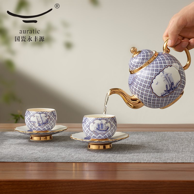 【中国直邮，时效10-15天】Auratic 国瓷永丰源 先生瓷·四海升平10头中式茶具套装
