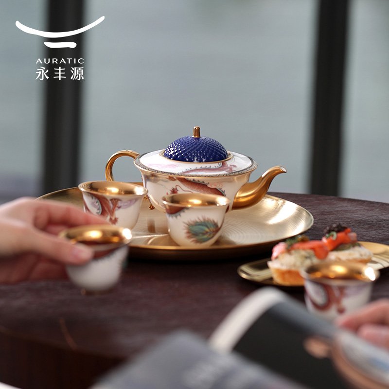 【中国直邮，时效10-15天】Auratic 国瓷永丰源大运龙回9头茶具（4人位-碧蓝茶壶款）