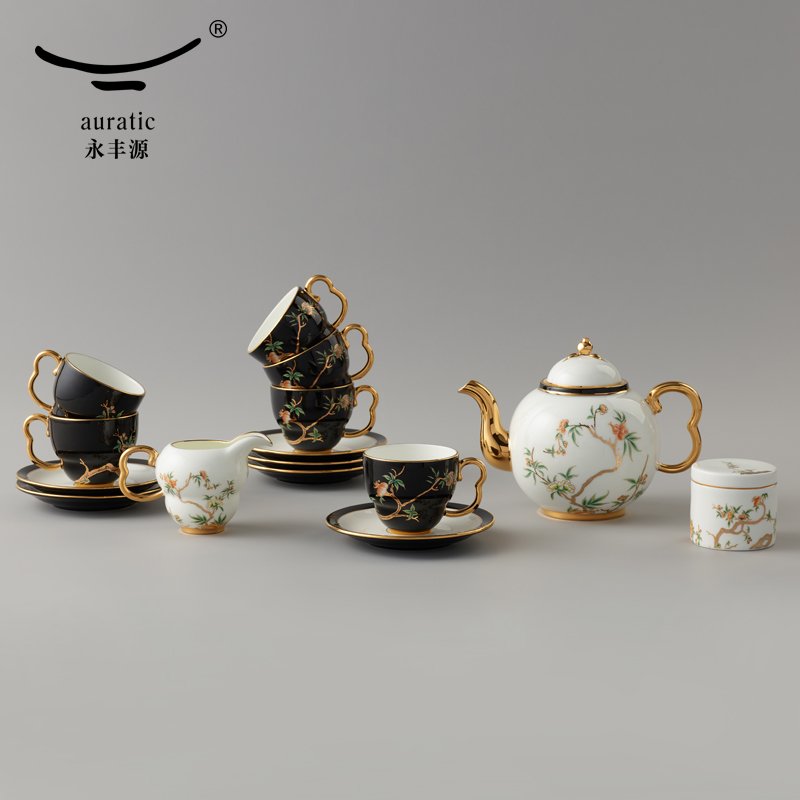 【中国直邮，时效10-15天】Auratic 国瓷永丰源夫人瓷-石榴家园17头咖啡具（750ml）