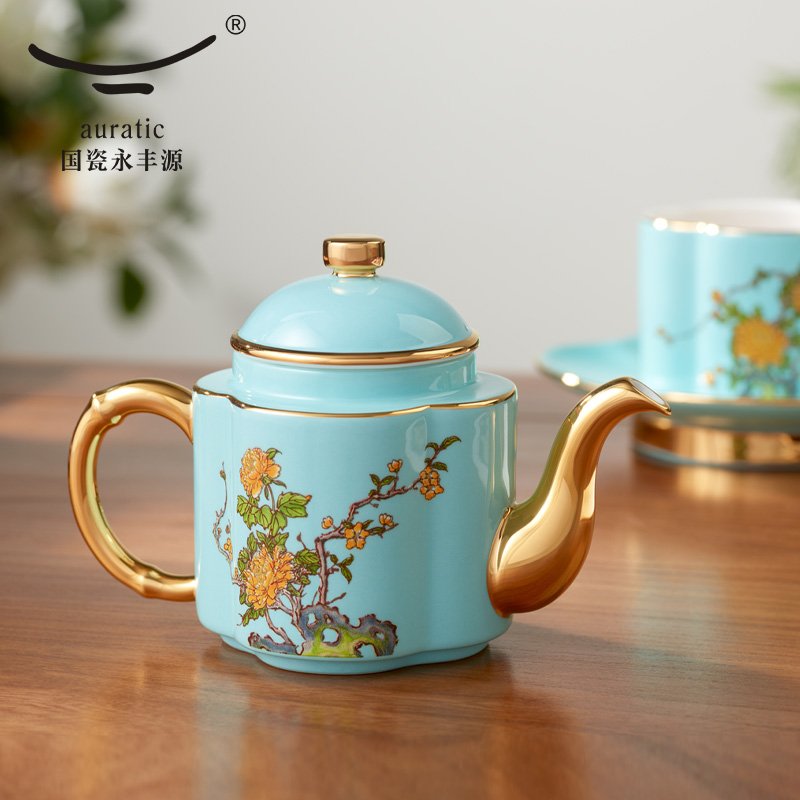 【中国直邮，时效10-15天】Auratic 国瓷永丰源夫人瓷-西湖蓝4头茶具（180ml）