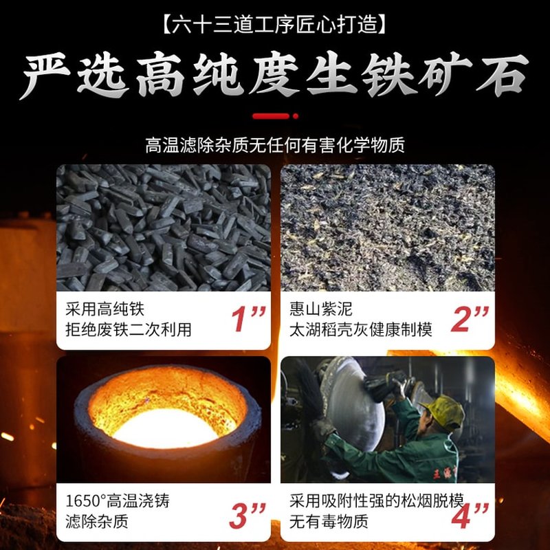 王源吉 双耳煎锅 铸铁煎盘 古法泥膜浇筑 生铁煎锅 煎牛排锅贴   30CM/36CM