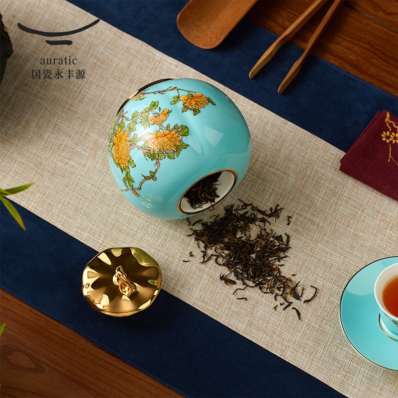 【中国直邮，时效10-15天】Auratic 国瓷永丰源西湖蓝2头茶叶罐（600ml）