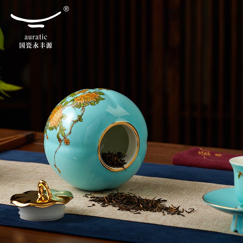 【中国直邮，时效10-15天】Auratic 国瓷永丰源西湖蓝2头茶叶罐（600ml）