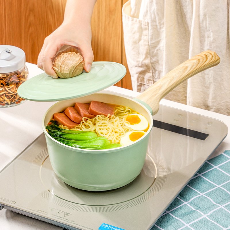 Amercook森林之花陶瓷奶锅 0化学涂层不粘锅 婴儿辅食锅泡面煮奶小锅 初见奶锅 2L 薄荷奶绿 18cm