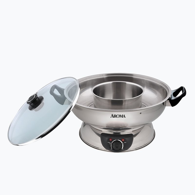 Aroma 不锈钢分体家用鸳鸯电火锅 ASP-600 1500W大功率 4.5L容量