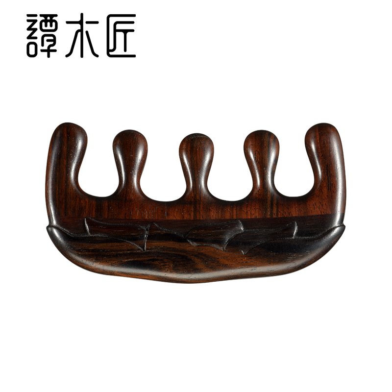 【中国直邮，时效8-20天】谭木匠 掌中梳-荷风 拨筋按摩黑檀木梳 礼盒装
