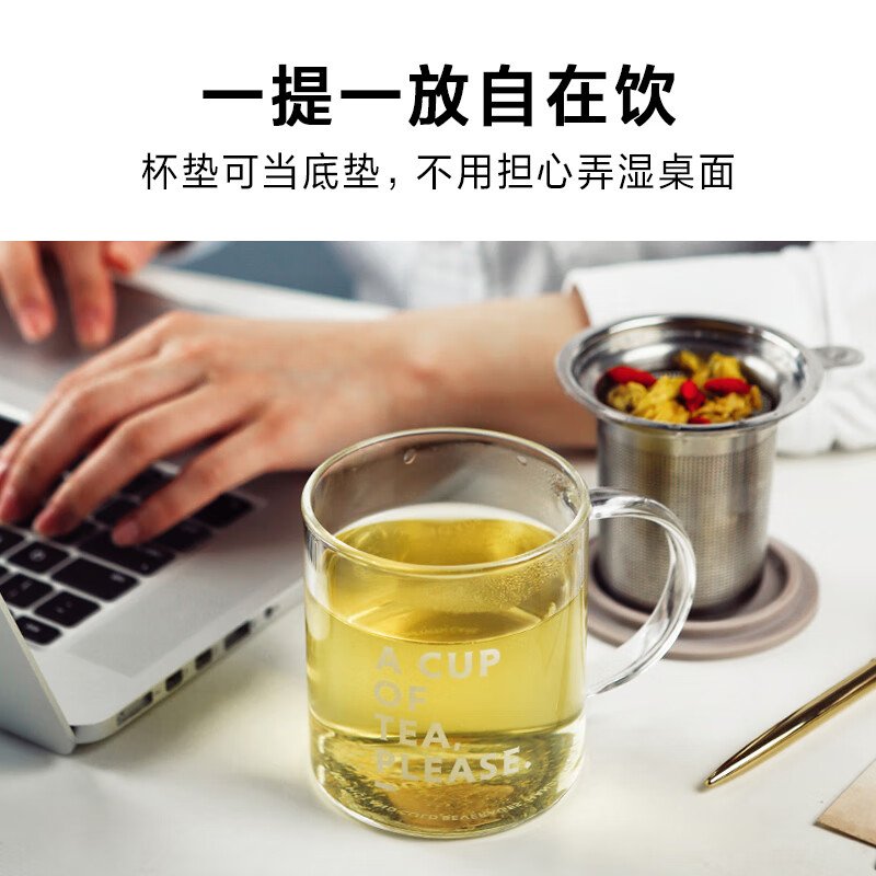 Buydeem 北鼎茶壶泡茶杯 含沥水篮 分离过滤 高硼硅玻璃 一人饮 350ml CD1001
