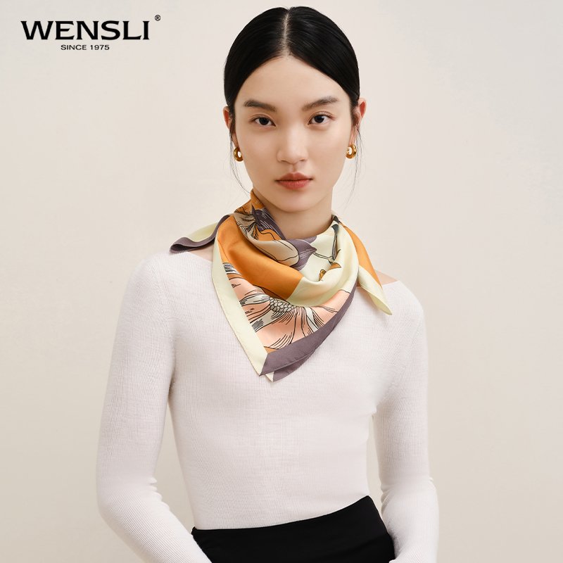 【中国直邮，时效8-20天】
万事利WENSLI真丝丝巾桑蚕丝绸方巾送婆婆送妈妈生日礼物礼盒装玉兰赋-卡其色63x63cm
