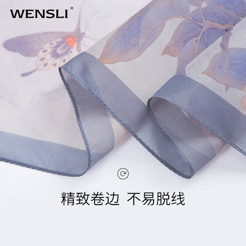 【中国直邮，时效8-20天】万事利真丝丝巾送妈妈100%桑蚕丝七夕礼物披肩围巾披肩女士长巾180x53cm-蝶恋花开
