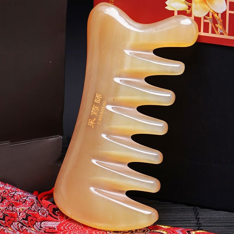 采药师 头皮按摩梳牛角梳七齿梳  牛角刮痧板  全身通用刮痧仪器工具