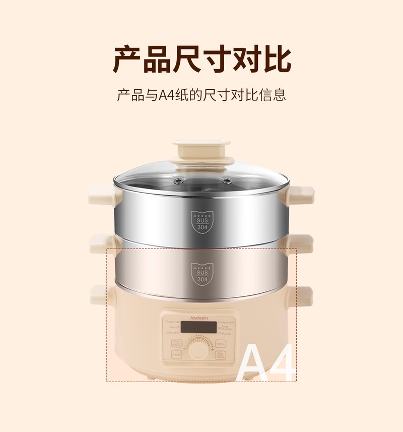 Joydeem 双层不锈钢电蒸锅DZG-A100 分体式多用途锅 预约定时保温带防干烧 25.5CM 