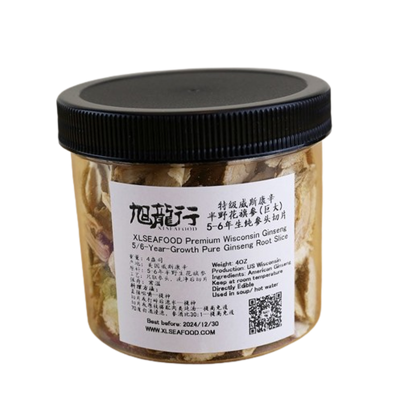 旭龙行 特级威斯康辛 半野花旗参(巨大)  5-6年生纯参头切片 4盎司 113克