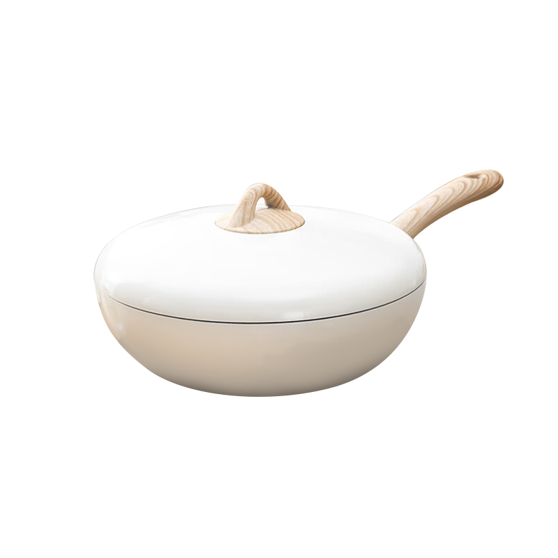 Amercook 纳维斯系列小球锅pro 麦饭石炒锅煎锅不粘锅 电磁炉燃气通用 白色 30cm
