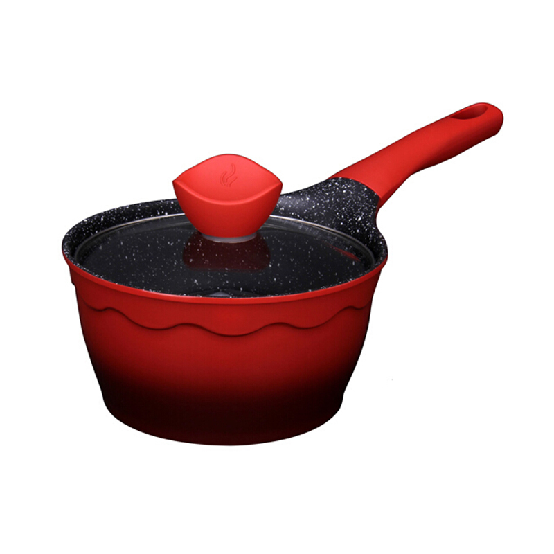 Amercook 阿尔菲塔不粘奶锅小煮锅 麦饭石不粘锅 带盖小汤锅辅食锅 健康不粘 中国红18cm
