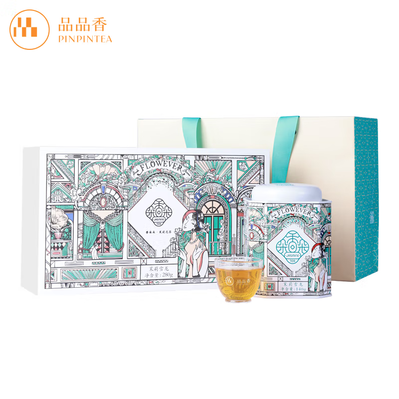 品品香 茶叶 特种烘青茉莉花茶 香朵朵茉莉雪龙 茶叶礼盒节日送礼280克