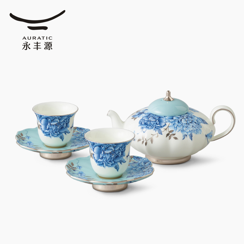 中国直邮，时效10-15天】永丰源铂金青花6头中式茶具（2人位）-中秋礼