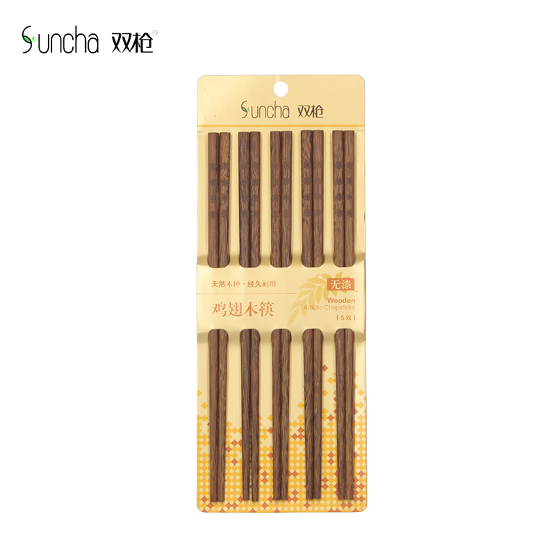 Suncha 双枪 家用筷子鸡翅木筷 原木打磨 高温消毒 5双装