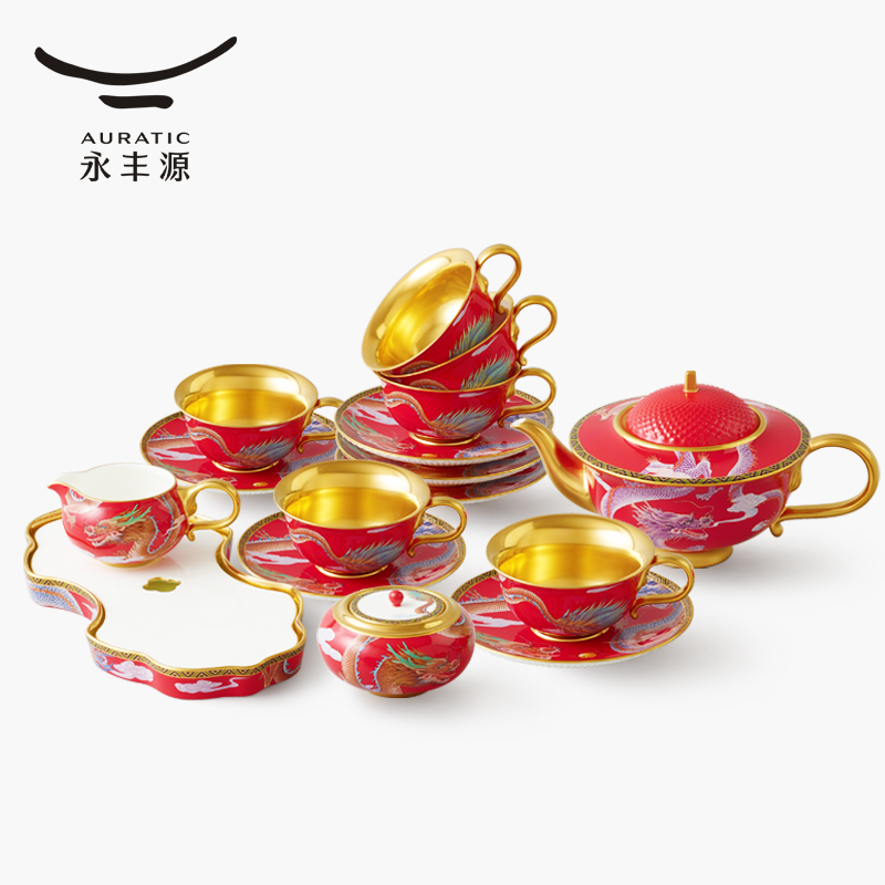 【中国直邮，时效10-15天】Auratic 国瓷永丰源大运龙回20头茶咖具（6人位-国红）