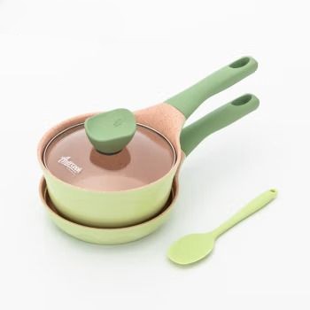【不再补货】Amercook 不粘锅套装 奶锅煎锅 不粘少油烟 不挑炉灶 16cm-清新绿