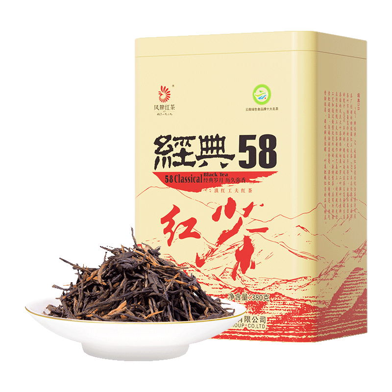 【中国直邮，时效7-15天】凤牌 红茶经典58云南凤庆滇红特级罐装茶叶 25年新茶 380g