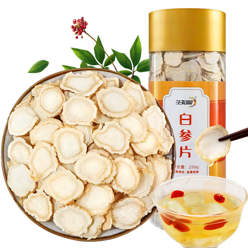 【中国直邮，时效5-12天】长白山人参片白参片 健康泡水煲汤泡酒材料 250g罐装（约8mm片）