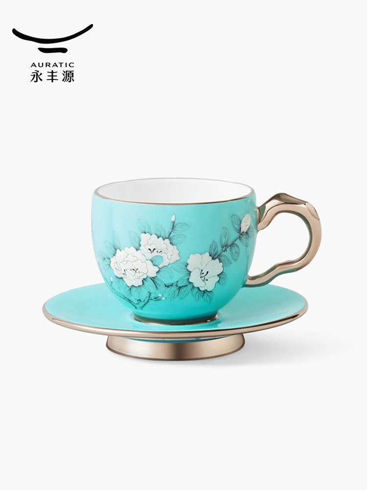 【中国直邮，时效10-15天】Auratic 国瓷永丰源夫人瓷-手绘蓝2头茶咖杯碟(150ml)