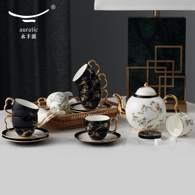【中国直邮，时效10-15天】Auratic 国瓷永丰源夫人瓷-石榴家园17头咖啡具（750ml）