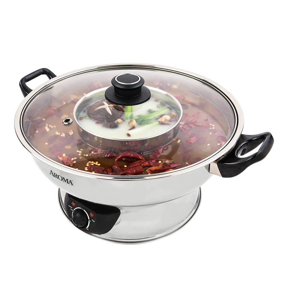 Aroma 不锈钢分体家用鸳鸯电火锅 ASP-600 1500W大功率 4.5L容量