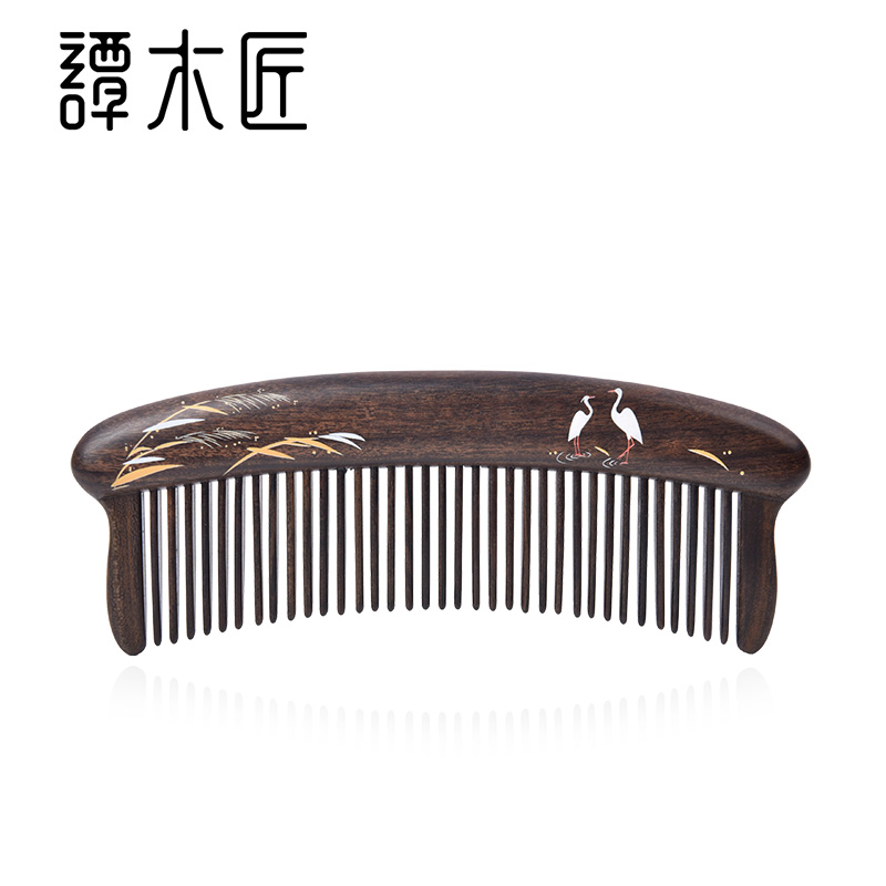 【中国直邮，时效8-20天】谭木匠 蒹葭 天然镶齿沉贵宝木梳 宽齿便携头皮按摩护理 礼盒包装