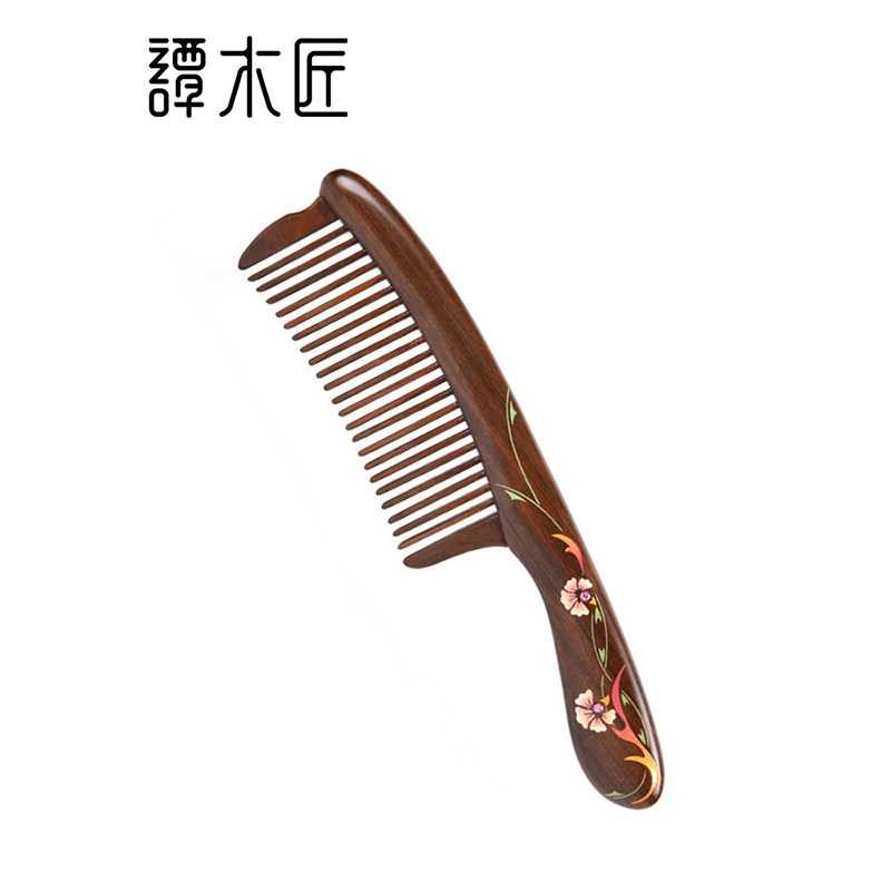 【中国直邮，时效8-20天】谭木匠 镶齿梳-康乃馨 天然木梳送长辈送妈妈 礼盒装