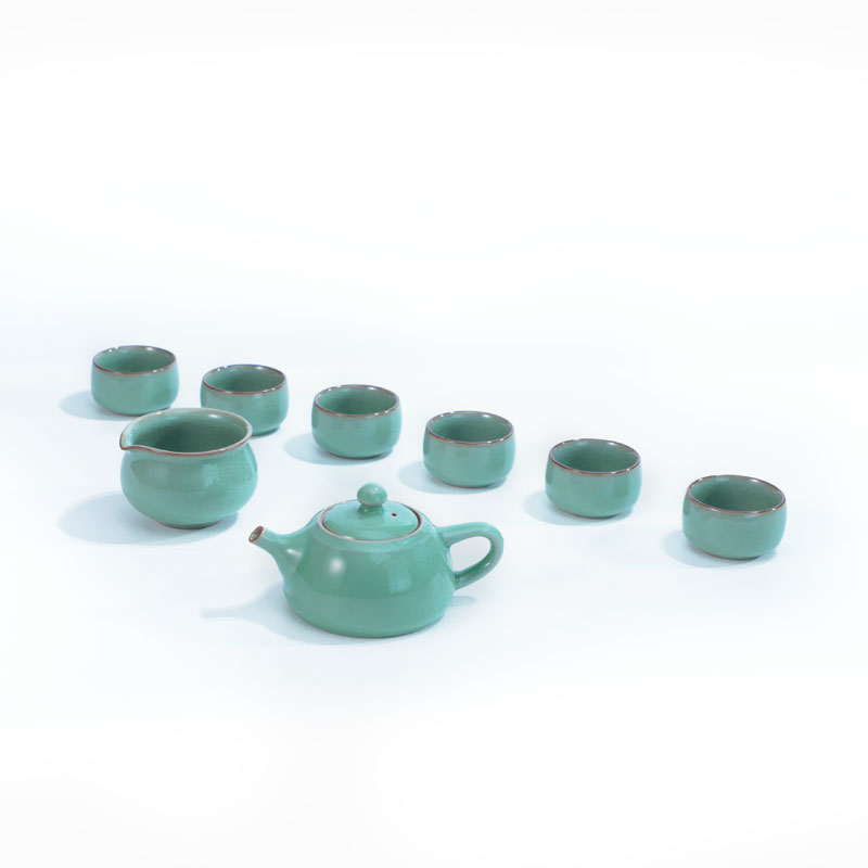 OUJIANG瓯江龙泉青瓷哥窑·西施壶8头茶具套装零铅零镉梅子青| 瓯江