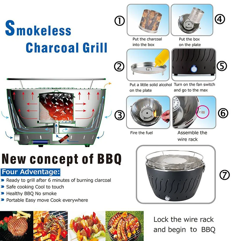 Aobosi Portable Smokeless Charcoal Barbecue Grill Stainless Steel Non-Stick Surface Battery Operated Outdoor/Indoor detail image 2
