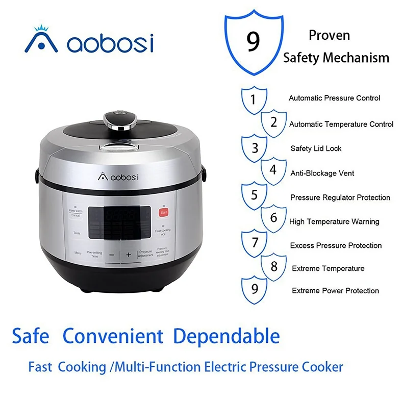 Aobosi Multi-Functional Pressure Cooker 5Qt/1000W Stainless Steel Cooking Pot Oval Shape Digital YBW50-100V2 detail image 3