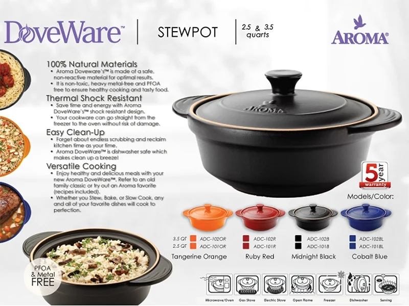 Aroma Housewares DoveWare Round Ceramic Stew Pot ADC-102, 3.5 quart detail image 5