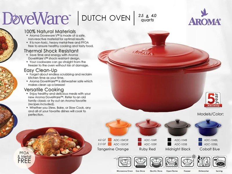 Aroma Housewares DoveWare Dutch Oven ADC-104, 4 quart detail image 5