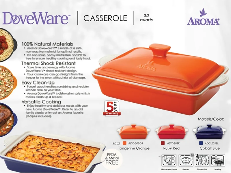 Aroma Housewares Doveware Casserole ADC-203, 3.0 quart detail image 5