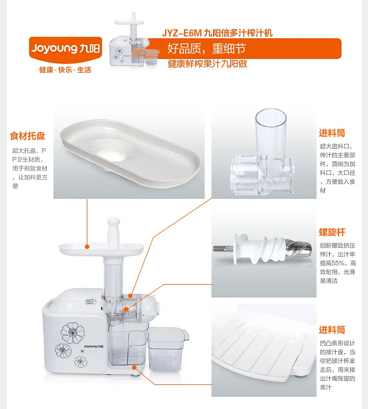 JOYOUNG九阳低速果蔬原汁机JYZ-E6M 螺旋挤压  原汁原味 详情图 13